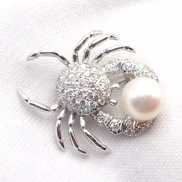 Rare! Authentic Tiffany & Co Platinum Crab 1.50ct Diamond 9mm Pearl Pin Brooch - Picture 7 of 12
